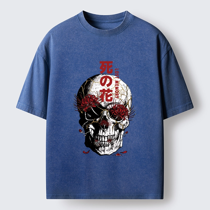Tokyo-Tiger Dark Goth Spider Lily Skull Art Washed T-Shirt