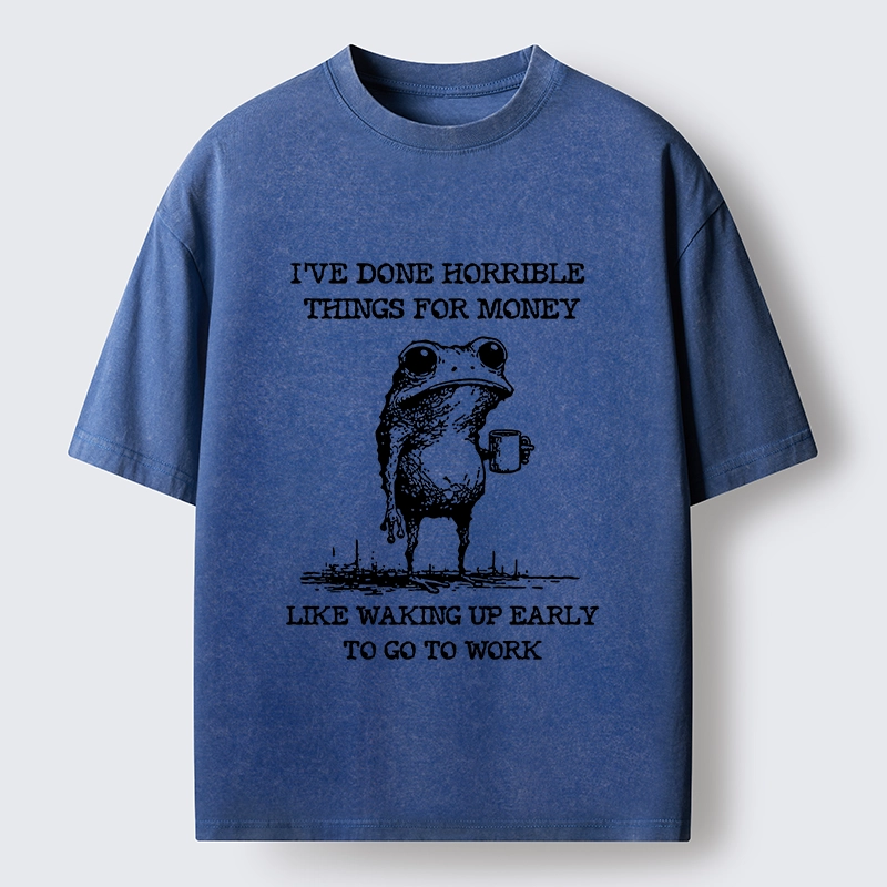 Tokyo-Tiger Funny Meme Work Early Wake Frog Washed T-Shirt