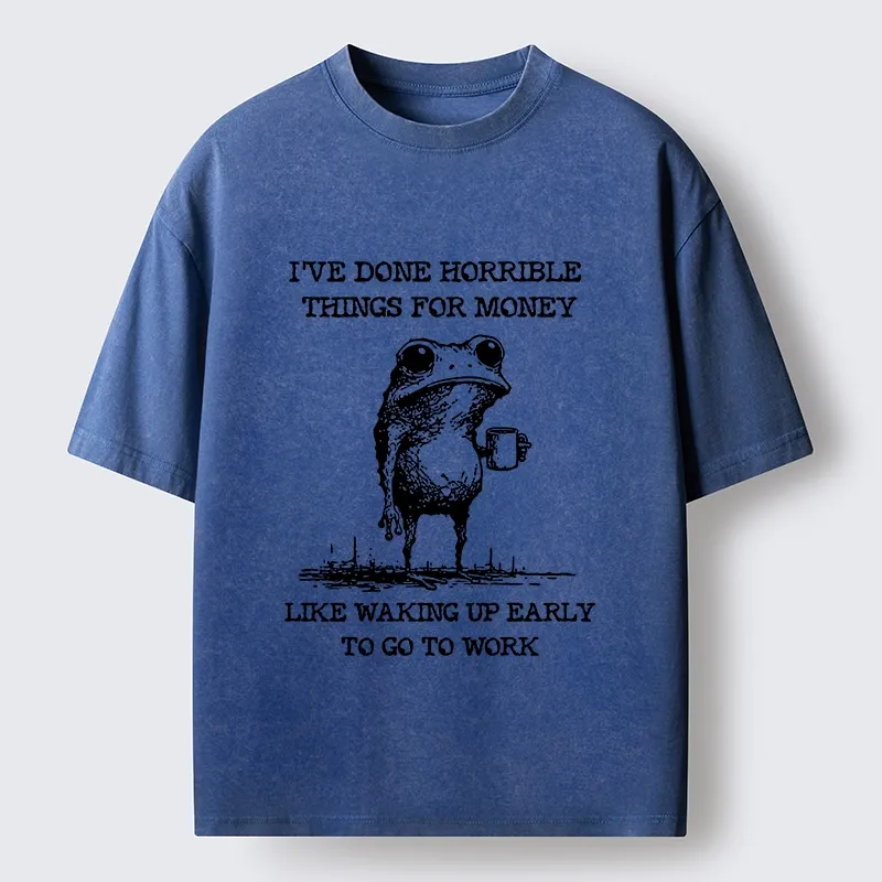 Tokyo-Tiger Funny Meme Work Early Wake Frog Washed T-Shirt