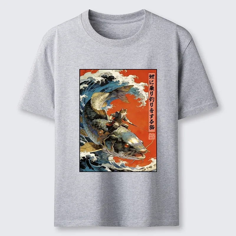 Tokyo-Tiger Ukiyo E Cat Fishing Art Classic T-Shirt