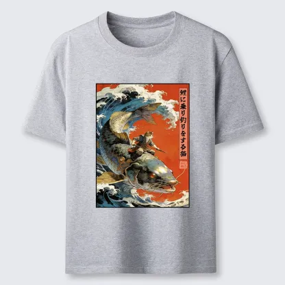 Tokyo-Tiger Ukiyo E Cat Fishing Art Classic T-Shirt