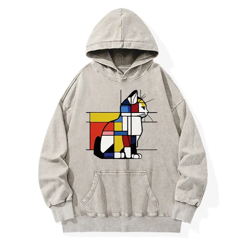 Tokyo-Tiger Geometric Cat Art In Primary Colors Washed Hoodie Sale