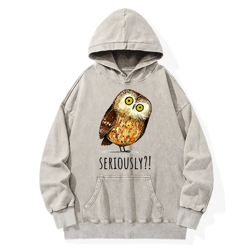 Tokyo-Tiger Seriously Confused Owl Meme Art Washed Hoodie Sale
