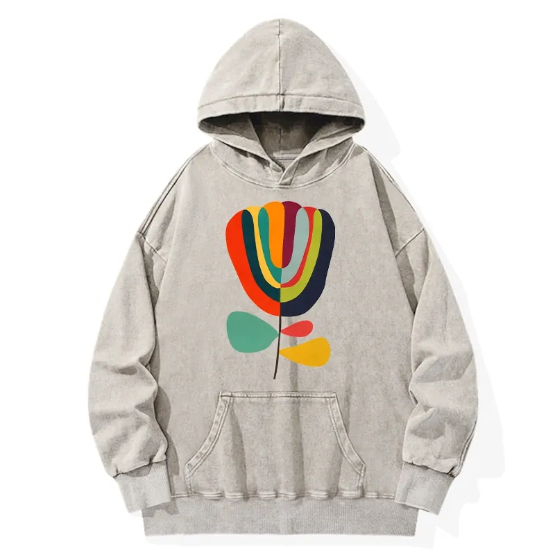 Tokyo-Tiger Colorful Flower Minimalist Print Washed Hoodie Sale