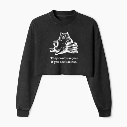Tokyo-Tiger Cat Proving Uselessness Is A Superpower Washed Crop Sweatshirt