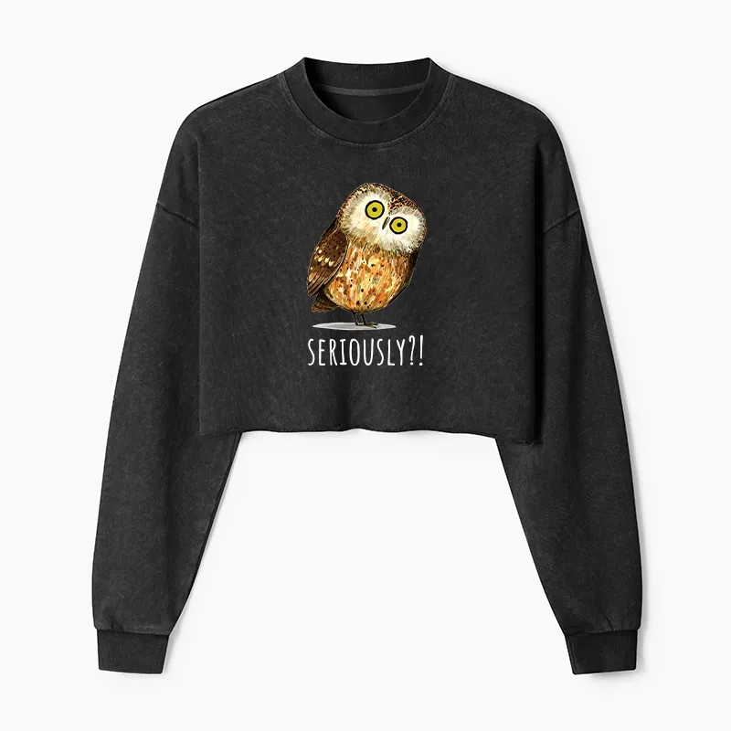 Tokyo-Tiger Seriously Confused Owl Meme Art Washed Crop Sweatshirt