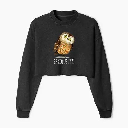 Tokyo-Tiger Seriously Confused Owl Meme Art Washed Crop Sweatshirt