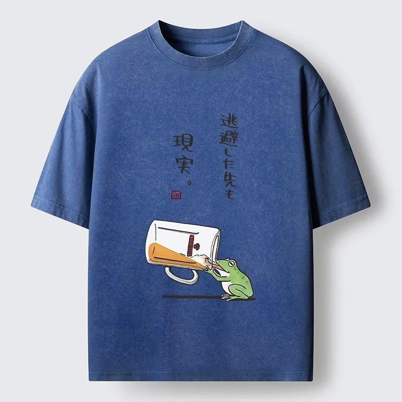 Tokyo-Tiger Chill Escape Frog Sake Graphic Washed T-Shirt