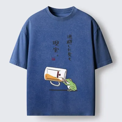 Tokyo-Tiger Chill Escape Frog Sake Graphic Washed T-Shirt
