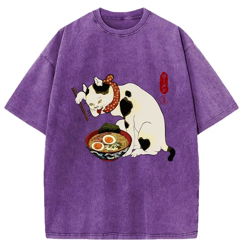 Tokyo-Tiger The Cat Obsessed With Ramen Washed T-Shirt