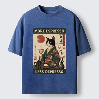 Tokyo-Tiger Funny Meme Kimono Cat Coffee Poster Washed T-Shirt