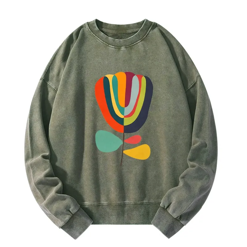 Tokyo-Tiger Colorful Flower Minimalist Print Washed Sweatshirt