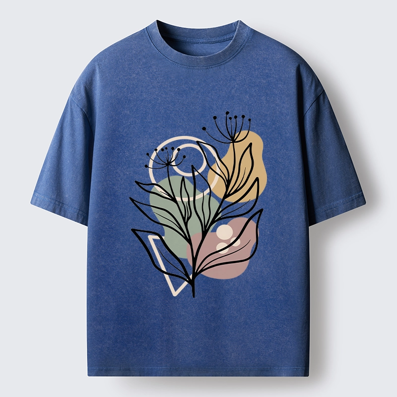 Tokyo-Tiger Soft Boho Floral Line Art Washed T-Shirt