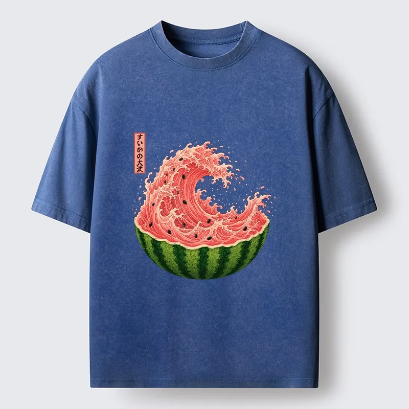 Tokyo-Tiger Watermelon Wave Summer Ukiyo Art Washed T-Shirt