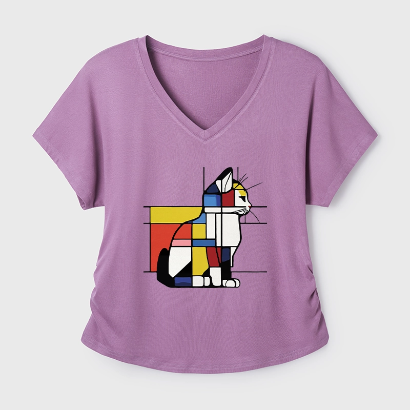 Tokyo-Tiger Geometric Cat Art In Primary Colors Modal Dolman Sleeve T-Shirt