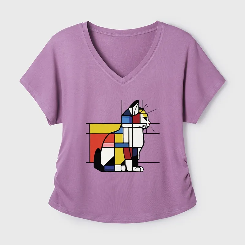 Tokyo-Tiger Geometric Cat Art In Primary Colors Modal Dolman Sleeve T-Shirt Sale
