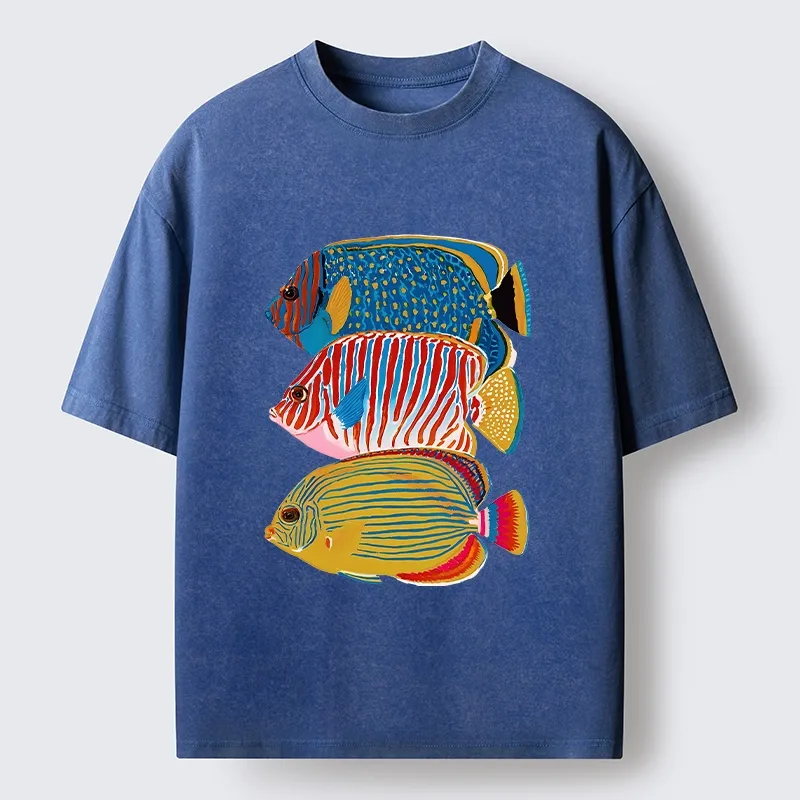 Tokyo-Tiger Three Bright Tropical Ocean Fish Washed T-Shirt