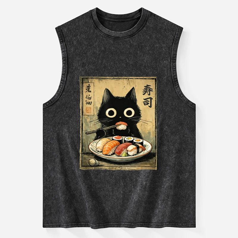 Tokyo-Tiger Vintage Japanese Sushi Cat Washed Tank