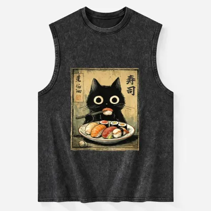 Tokyo-Tiger Vintage Japanese Sushi Cat Washed Tank