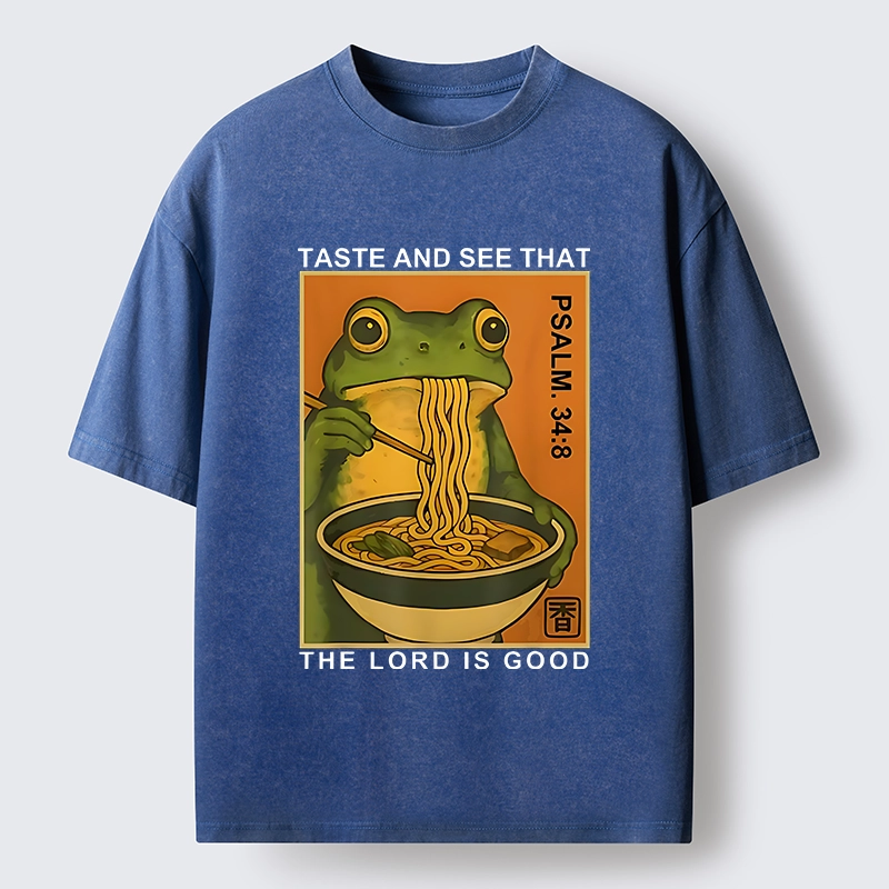 Tokyo-Tiger Asian Frog Slurp Noodle Humor Washed T-Shirt
