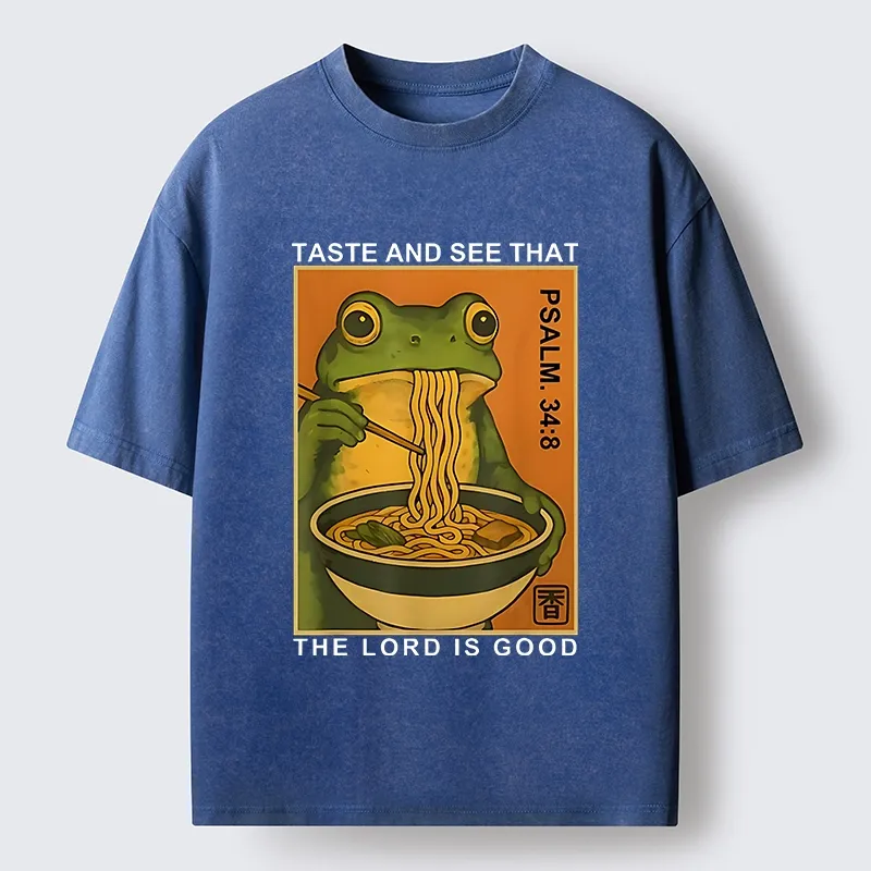 Tokyo-Tiger Asian Frog Slurp Noodle Humor Washed T-Shirt