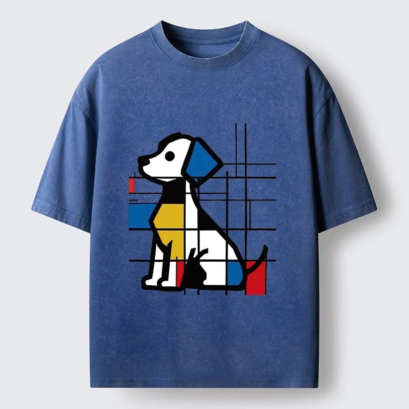 Tokyo-Tiger Mondrian Geometric Dog Art Washed T-Shirt