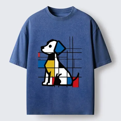 Tokyo-Tiger Mondrian Geometric Dog Art Washed T-Shirt