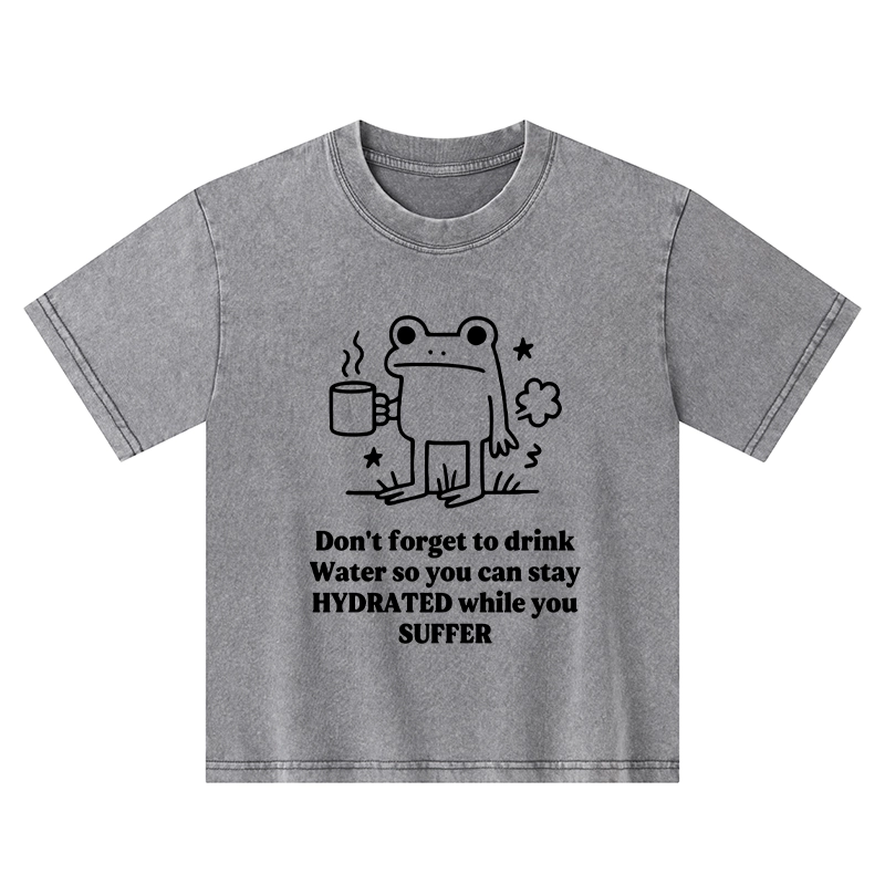 Tokyo-Tiger Frog Says Drink Water Kids Washed T-Shirt