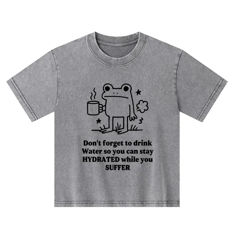 Tokyo-Tiger Frog Says Drink Water Kids Washed T-Shirt