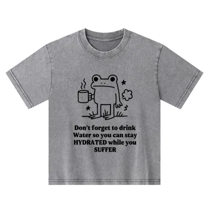 Tokyo-Tiger Frog Says Drink Water Kids Washed T-Shirt