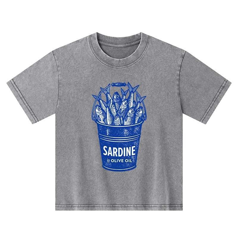 Tokyo-Tiger Vintage Bucket Full Of Fresh Sardines Kids Washed T-Shirt