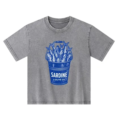 Tokyo-Tiger Vintage Bucket Full Of Fresh Sardines Kids Washed T-Shirt