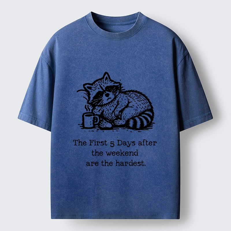Tokyo-Tiger Funny Meme Monday Blues Coffee Raccoon Washed T-Shirt