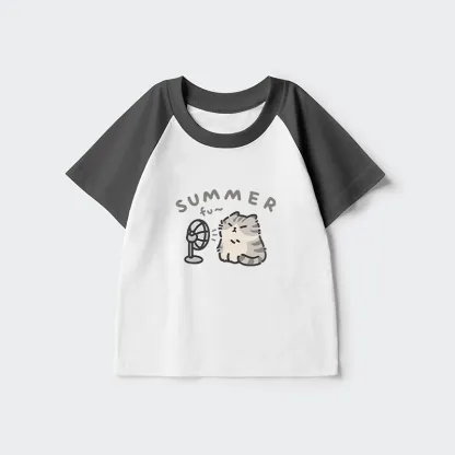 Tokyo-Tiger Summer Cat Chills With A Fan Kids Raglan T-shirt