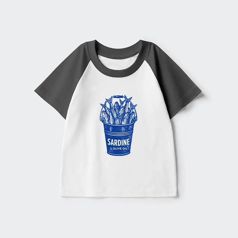 Tokyo-Tiger Vintage Bucket Full Of Fresh Sardines Kids Raglan T-shirt Sale