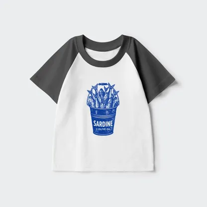 Tokyo-Tiger Vintage Bucket Full Of Fresh Sardines Kids Raglan T-shirt