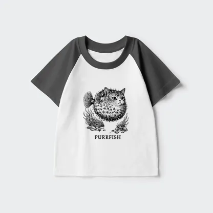 Tokyo-Tiger Spiky Puffer With Cute Cat Head Kids Raglan T-shirt