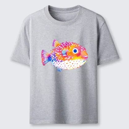 Tokyo-Tiger Rainbow Watercolor Puffer Fish Art Classic T-Shirt