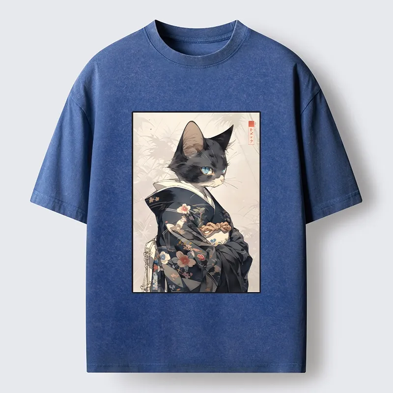 Tokyo-Tiger Vintage Japanese Cat Portrait Art Washed T-Shirt
