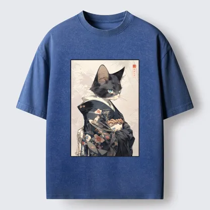 Tokyo-Tiger Vintage Japanese Cat Portrait Art Washed T-Shirt
