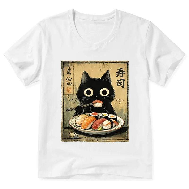 Tokyo-Tiger Vintage Japanese Sushi Cat V-Neck Classic T-Shirt Sale