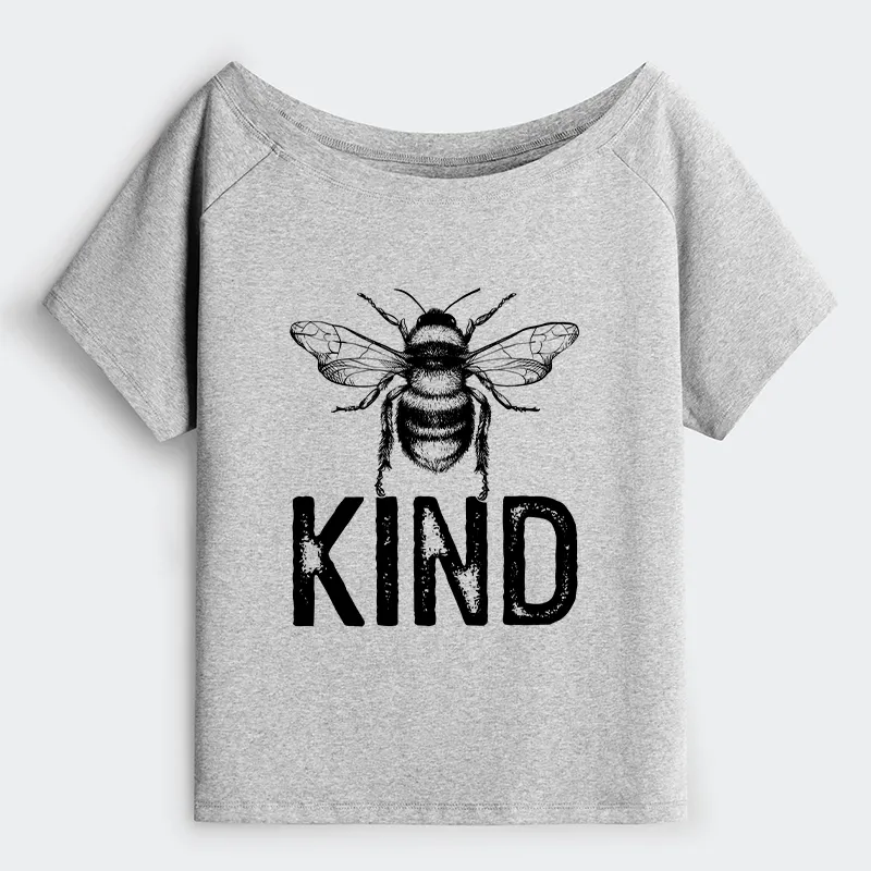 Tokyo-Tiger Minimalist Bee Kind Illustration Off Shoulder T-Shirt