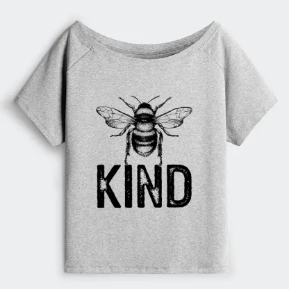 Tokyo-Tiger Minimalist Bee Kind Illustration Off Shoulder T-Shirt