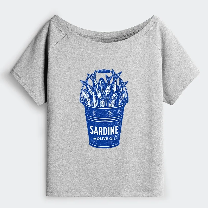 Tokyo-Tiger Vintage Bucket Full Of Fresh Sardines Off Shoulder T-Shirt