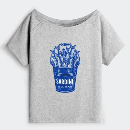 Tokyo-Tiger Vintage Bucket Full Of Fresh Sardines Off Shoulder T-Shirt