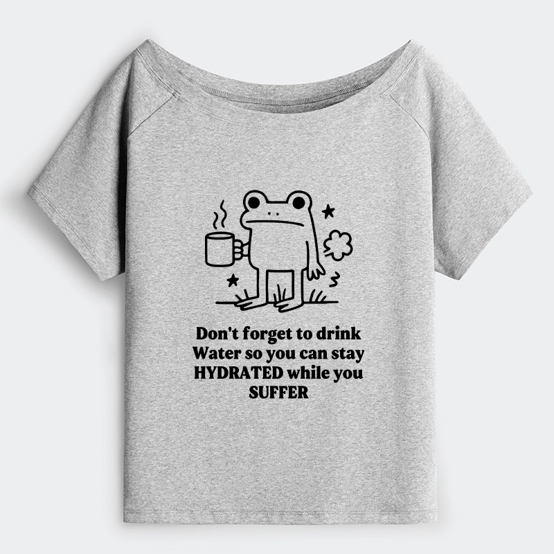 Tokyo-Tiger Frog Says Drink Water Off Shoulder T-Shirt