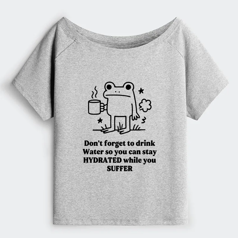 Tokyo-Tiger Frog Says Drink Water Off Shoulder T-Shirt