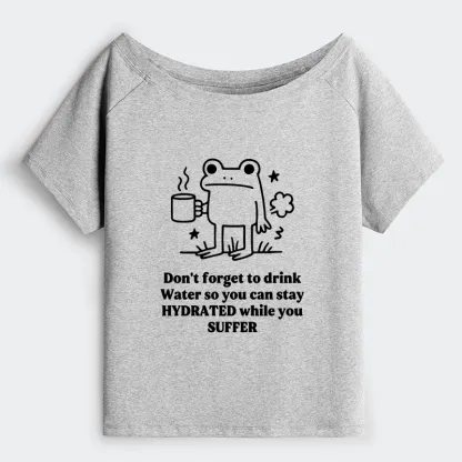 Tokyo-Tiger Frog Says Drink Water Off Shoulder T-Shirt