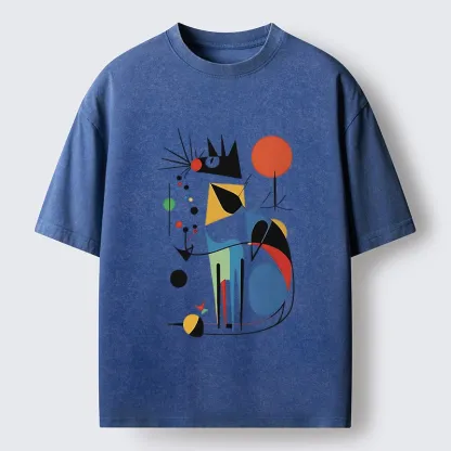 Tokyo-Tiger Abstract Colorful Cat Art Washed T-Shirt
