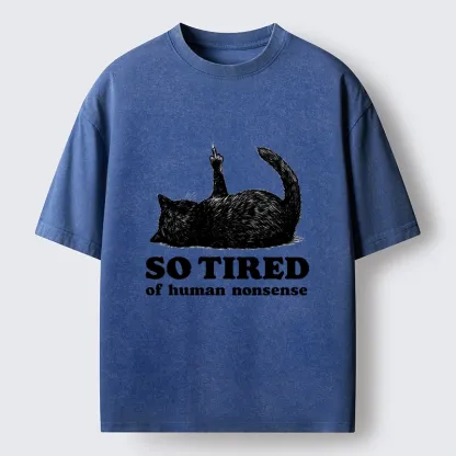Tokyo-Tiger Funny Meme Tired Black Cat Vibe Washed T-Shirt